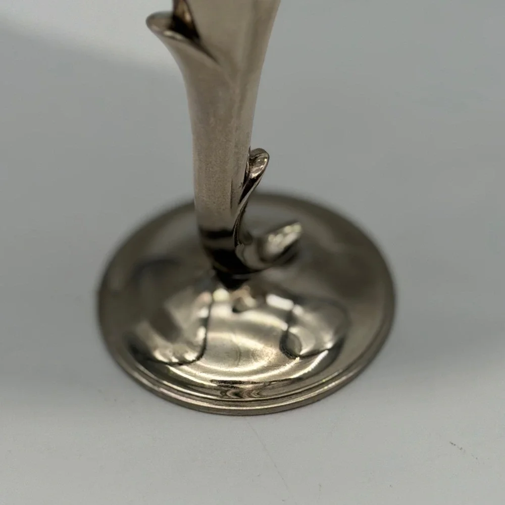 Vintage Calla Lily Bud Vase Silver Tone Metal Art Nouveau Style Floral 5 Inch